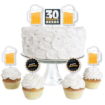 Big Dot of Happiness Cheers and Beers to 30 Years - Dessert Cupcake Toppers - 30th Birthday Party Clear Treat Picks - Set of 24