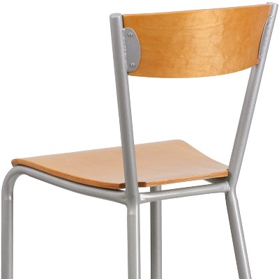 Invincible Silver Metal and Natural Wood Swivel Barstool