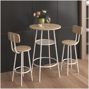 Modern 3-Piece Bistro Set, Round Bar Table with Partition & Backrest Stools, Pub Dining Table Set for Home Kitchen or Breakfast Nook White - 1 of 4