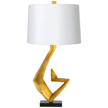 Possini Euro Design Zeus 29 1/2" Tall Modern Glam End Table Lamp Sculptural Gold Leaf Finish Living Room Bedroom Bedside Nightstand Kitchen Entryway