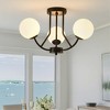 PAKOKULA 3-Light Matte Black Industrial Semi-Flush Mount Ceiling Light With Globe Frosted Glass Shade for Dinning Room Entryway - 2 of 4