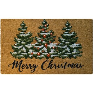 Kate Aurora Merry Christmas Trees Evergreen Bristled Coir Outdoor Welcome Mat - 18"x30" - 1 of 3