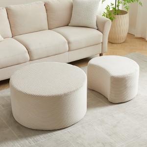 KWPZQEB Nesting Coffee Table Set of 2, Round Coffee Tables with Upholstered, Fabric Coffee Tables, Accent End Table, Ottoman for Living Room - 1 of 4