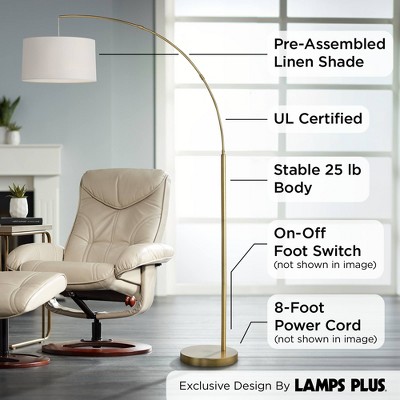 Elegant 72" Brass Arc Floor Lamp with White Linen Shade