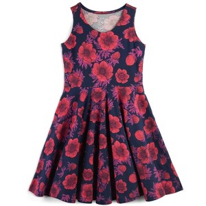 Mightly Girls Fair Trade Organic Cotton Sleeveless Twirl Dress, Navy Poppy - 1 of 3