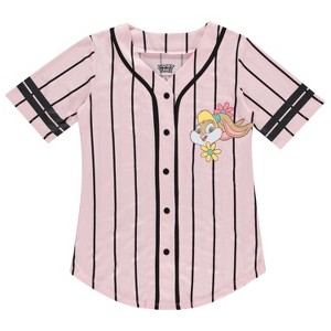 Ladies Looney Tunes Baseball Jersey - Lola Bunny, Tweety, Bugs and Taz Mesh Button Down Baseball Jersey - 1 of 1