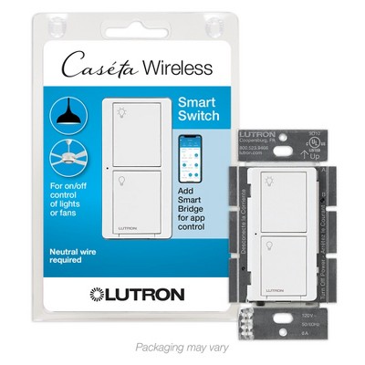 Lutron Caséta Smart Switch for All Bulb Types or Fans, 5A, PD-5ANS-WH-R, White