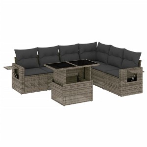 vidaXL 7 Piece Patio Sofa Set with Cushions - Gray Poly Rattan without Storage - 1 of 4