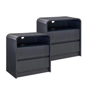 APRILSOUL 25" Tall Modern Nightstand Set of 2, 23.6'' Wide Wood Bedside Table with 2 Storage Drawers, Charging Station, Curved Profile Design - 1 of 4