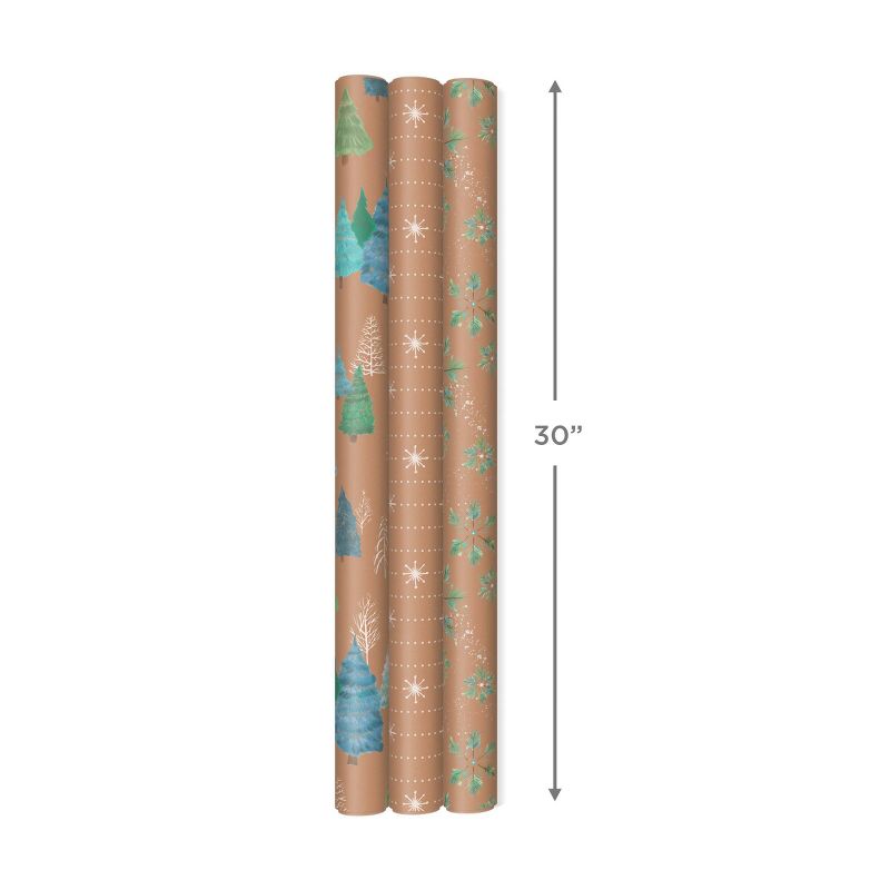 Hallmark Holiday Sustainable Kraft Tri-Pack Wrapping Paper, 3 of 9