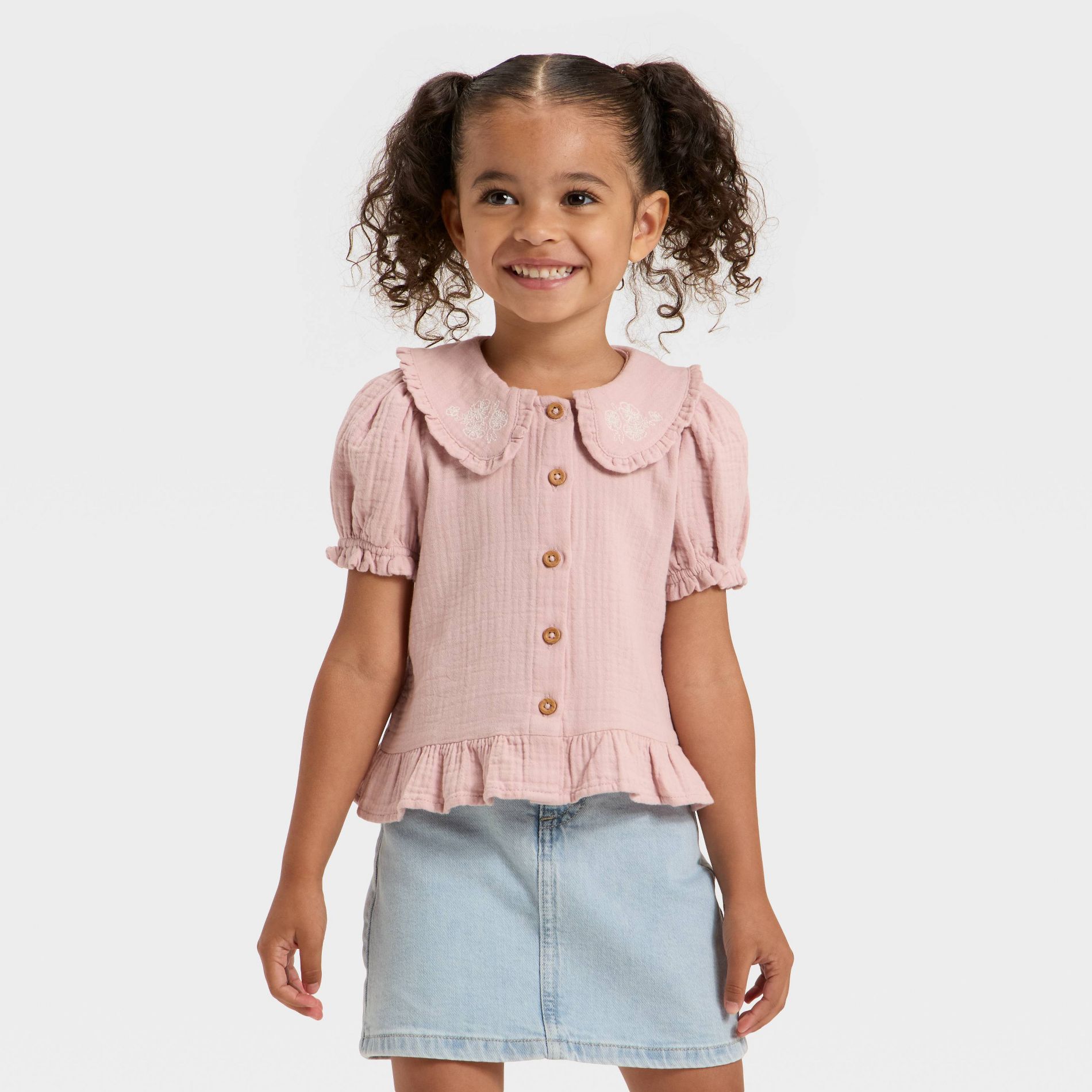 Toddler Girls' Short Sleeve Peter Pan Collar Woven Peplum Top - Cat & Jack™ Purple 4T