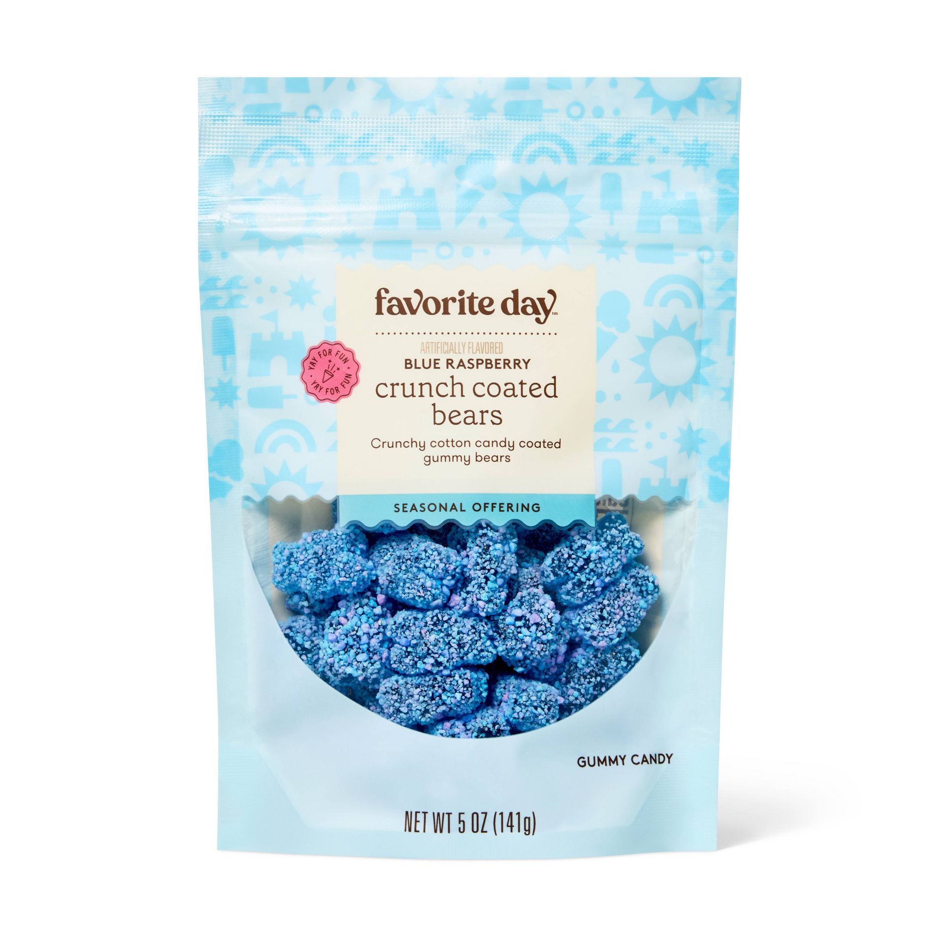 Cotton Candy Crunchy Coated Blue Raspberry Gummy Bears - 5oz - Favorite Day™