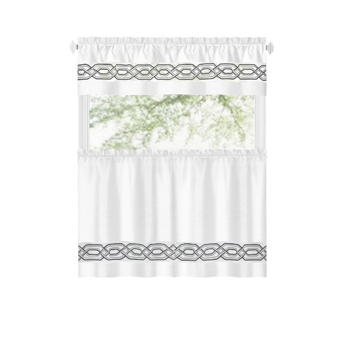 Kate Aurora Pacifico Complete 3 Piece Rod Pocket Embroidered Tier & Valance Kitchen Curtain Set - image 1 of 4