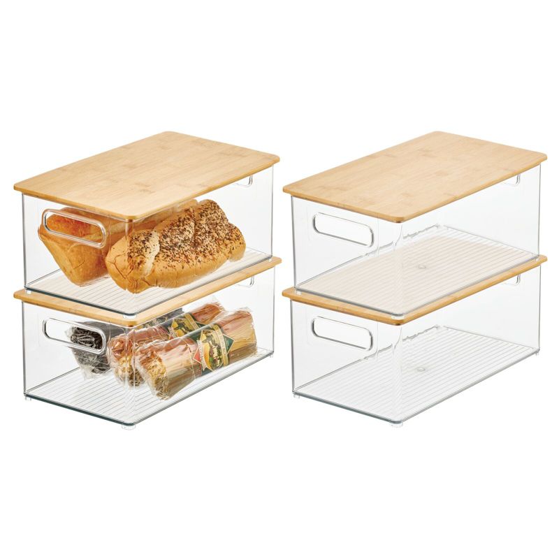 mDesign Plastic Kitchen Storage Box - Bamboo Lid, Handles, 1 of 9