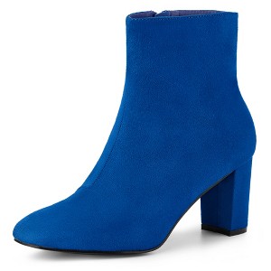 Allegra K Women's Dress Round Toe Side Zip Chunky Heel Ankle Boots - 1 of 4