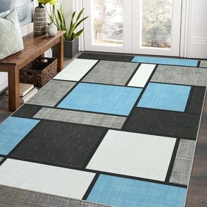 Acekool Washable Runner Rug 4x6: Non-Slip Geometric Carpet for Hallway, Living Room – Dark Blue, Foldable & Fast-Drying - 1 of 4