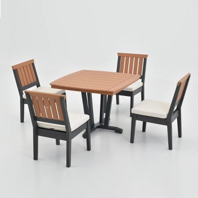 Space-Smart Patio Dining Ensemble: Engineered Composite Table & Ventilated Support Back Seating Group