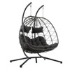 Double Egg Swing Chair with Stand Weather Proof Patio Hanging Egg Chair Swing Hammock Seat with Cushion Headrest for Indoor Outdoor Dark Gray - 3 of 4