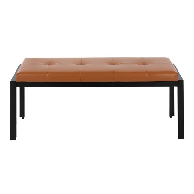 Fuji 46'' Black Metal Frame with Camel Faux Leather Bench