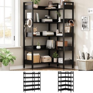 Convertible Corner Bookshelf 5-Tier, Industrial L-Shaped Bookcase with Storage Shelves for Home Office - 1 of 4