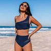 Women's Black/Blue One-Shoulder Bikini Top & High-rise Bottoms Set - Cupshe - 4 of 4