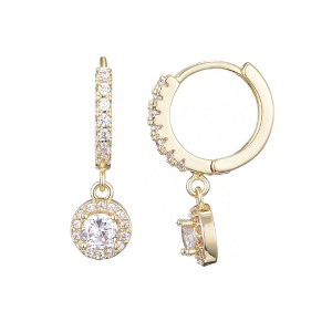 Adornia 14k Gold Plated CZ Halo Drop Huggie Hoop Earrings - 1 of 4