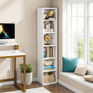 MAYEERTY 70.9" Corner Bookcase, Modern 6-Tier Narrow Cube Display Shelves - 1 of 4