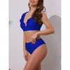 INSPIRE CHIC Women's Ruffle Trim V Neck Wide Strap Leopard Bikini Sets, Drawstring Tie Back Top Triangle Bottom 1 Set - 2 of 4