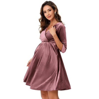 Women's Maternity Dress Velvet Retro V-Neck A-Line Dress Holiday Dress Evening Dress Wedding Guest