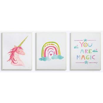 3pc 10"x0.5"x15" You Are Magic Rainbow and Unicorn Kids' Wall Plaque Art Se - Stupell Industries
