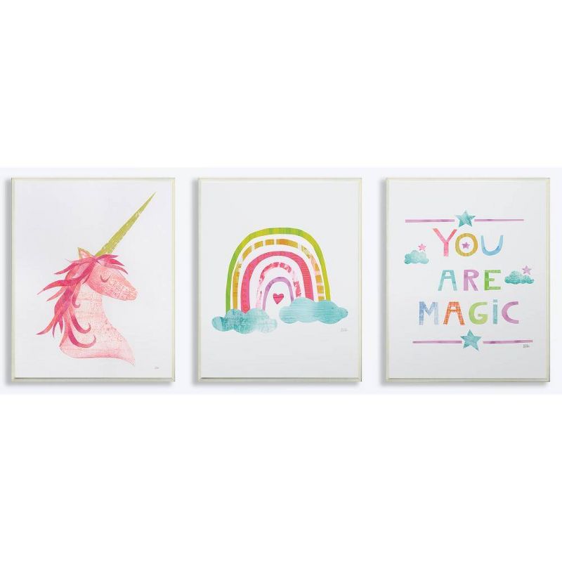 3pc 10&#34;x0.5&#34;x15&#34; You Are Magic Rainbow and Unicorn Kids&#39; Wall Plaque Art Se - Stupell Industries, 1 of 6