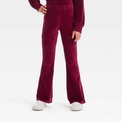 Girls' Cozy Velour Flare Pants - Cat & Jack™ Burgundy XS