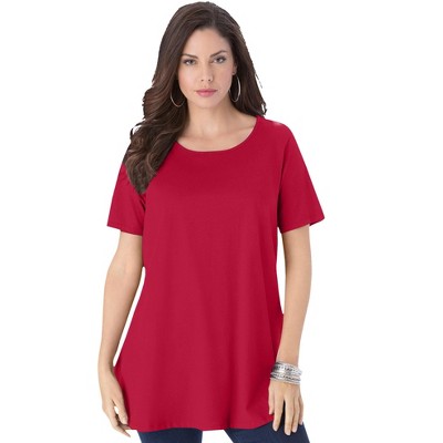 Roaman's Women's Plus Size Swing Ultimate Tee With Keyhole Back