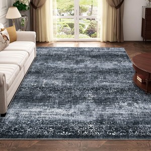 Rugs for Living Room Vintage Floral Print Distressed Area Rug Low Pile  Non-Slip Throw Rugs for Bedroom, Home Office - 1 of 4