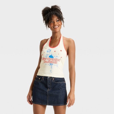 Women's Star Spangled Bombshell Halter Graphic Tank Top - Off White