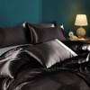 Black Satin Duvet Cover Set, Queen/Full Size, 1 Duvet+ 4 Pillowcases, Zipper Corner Ties - 3 of 4