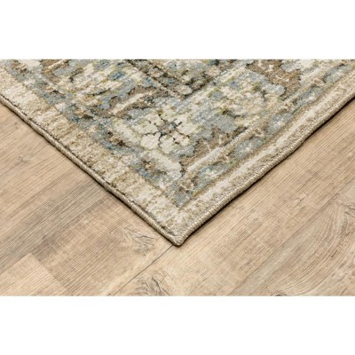 Ivory and Beige Synthetic Traditional Area Rug 2'6" x 12'