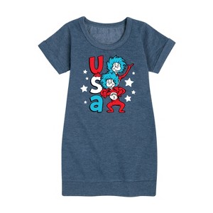 - Dr. Seuss - USA Things Graphic Short Sleeve Fleece Dress - 1 of 4