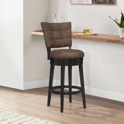 Chestnut Brown Faux Leather & Black Rubberwood Swivel Barstool