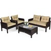 Tangkula 4 Pieces Patio Conversation Set Rattan Wicker Loveseat Sofa Coffee Table & Glass Top - 3 of 4