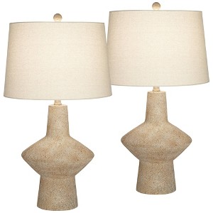 360 Lighting Cozumel 26 3/4" Tall Geometric Rustic Mid Century Modern Coastal Table Lamps Set of 2 Beige Living Room Bedroom Bedside Off-White Shade - 1 of 4