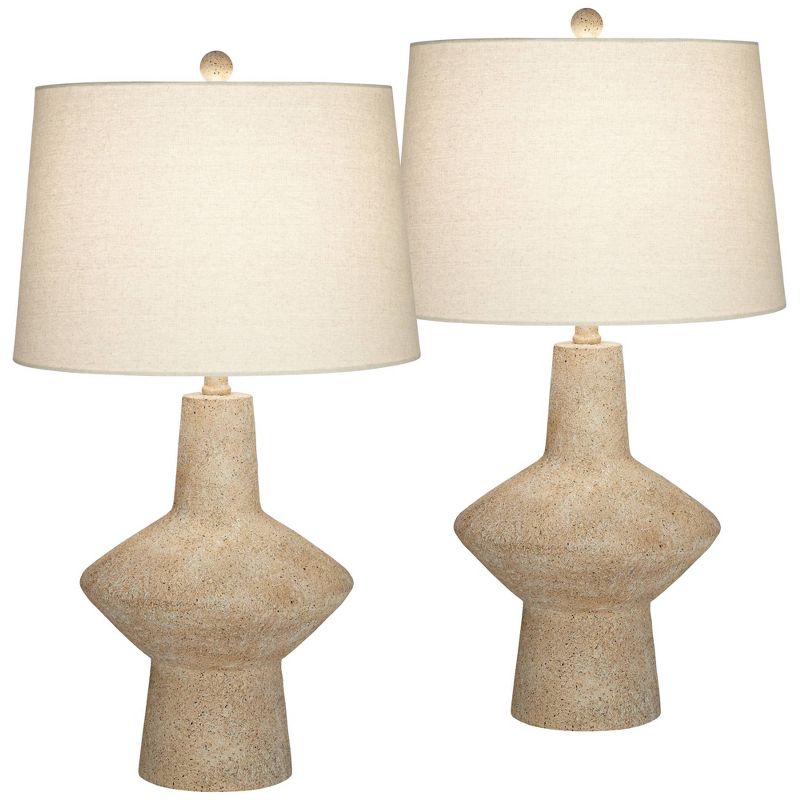 360 Lighting Cozumel 26 3/4" Tall Geometric Rustic Mid Century Modern Coastal Table Lamps Set of 2 Beige Living Room Bedroom Bedside Off-White Shade, 1 of 10