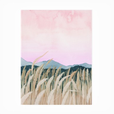 Grace Popp Light Pink and Green Mixed Media Landscape Canvas Art