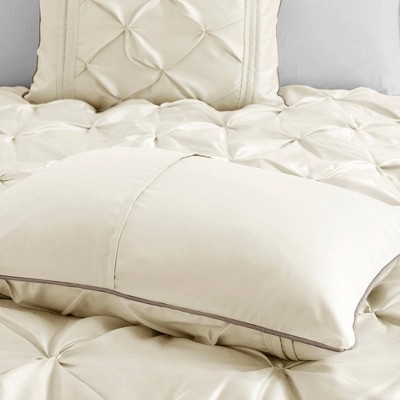 Ivory Full 7-Piece Tufted Comforter Set with Stripes