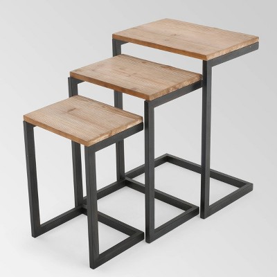 Tohono Antique Firwood and Iron Nesting C-Tables Set of 3