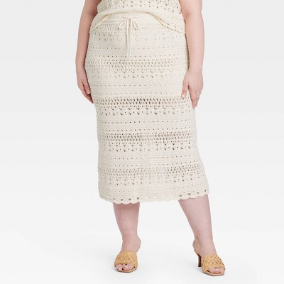 Women's Openwork Midi Sweater Skirt - Universal Thread™ Cream 2X