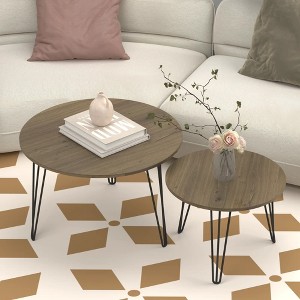 27.56'' Round Nesting Coffee Table Set of 2, Circular Nesting End Table Set, Round Wooden Tabletop - 1 of 4