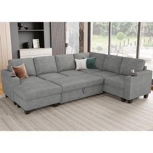 Belffin Chenille 7-Seater U-Shaped Sleeper Sectional - Modular Couch with Pull-Out Bed & All-Module Storage - 1 of 4