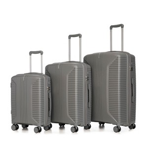 ORRD 3-Piece Spinner Luggage Set Silver Grey - 20" 24" 28" Carry On Suitcases with Combination Lock, PP Material - 1 of 4