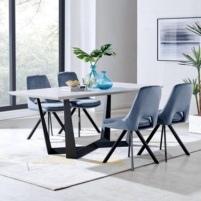 Blue Velvet Upholstered Side Chair with Black Metal Frame, 18" x 24"